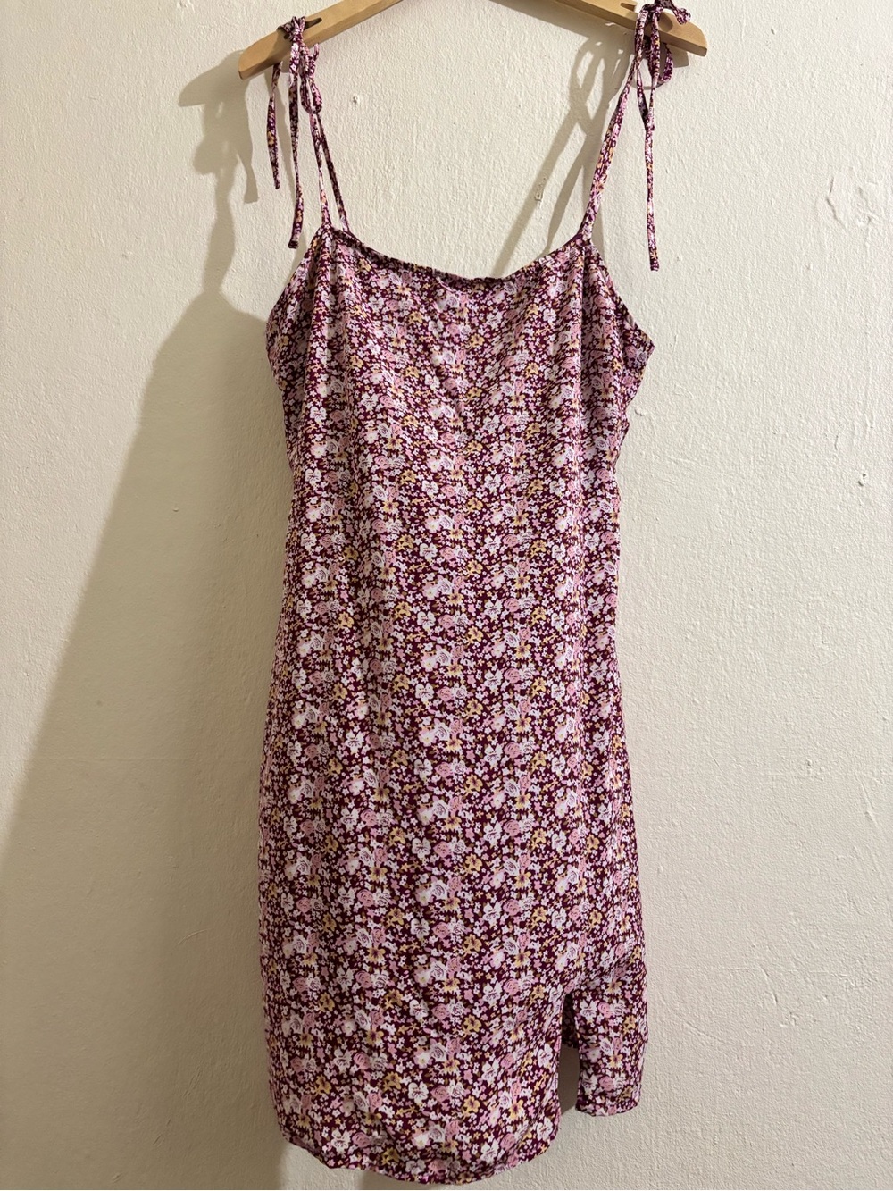 Forever 21 Pink Floral Tie-Shoulder Mini Dress